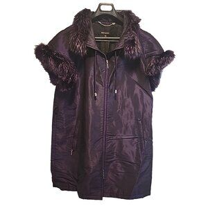 rare ESCADA Purple vest Jacket With Fox Fur Collar Sleeves Trim size 36 6 S M
